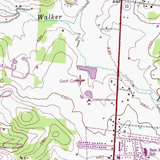 Topographic Map of Hunters Point Golf Course, TN