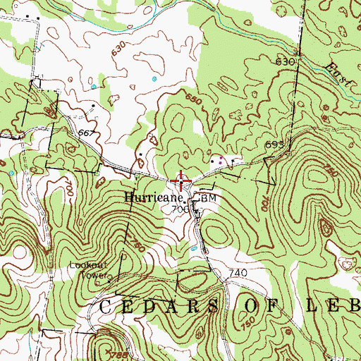 Topographic Map of Hurricane Baptist Church, TN