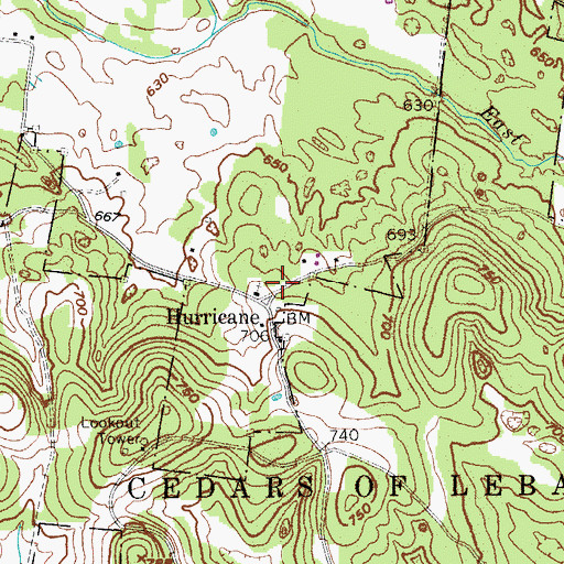 Topographic Map of Hurricane School (historical), TN