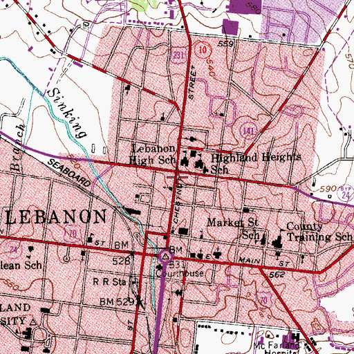 Topographic Map of Lebanon Female Institute (historical), TN