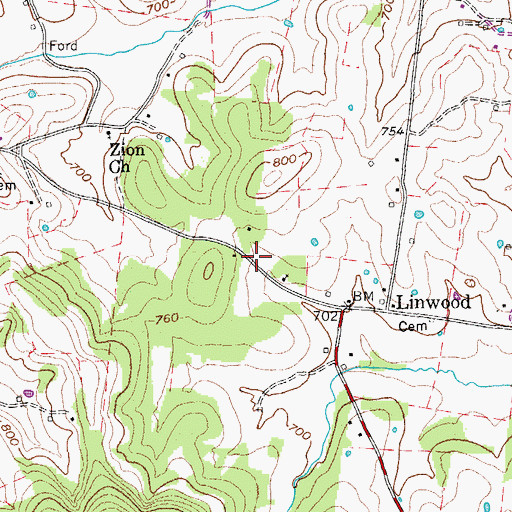 Topographic Map of Linwood School (historical), TN