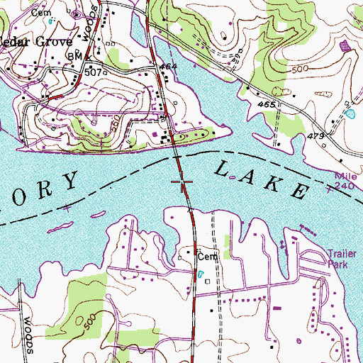 Topographic Map of Martha Gallatin Bridge, TN