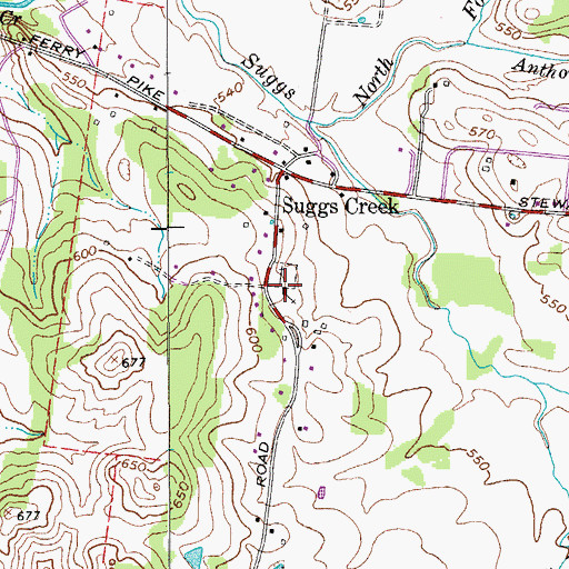 Topographic Map of Suggs Creek Presbyterian Church, TN