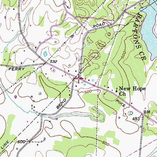 Topographic Map of Sullivans Store (historical), TN