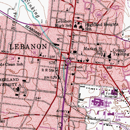 Topographic Map of Wilson County Courthouse, TN