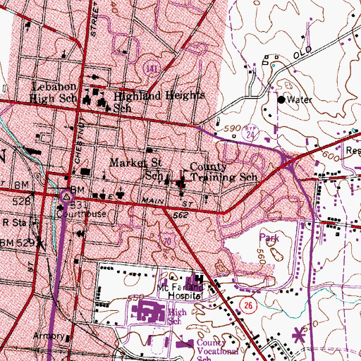 Topographic Map of Wilson County Training School (historical), TN