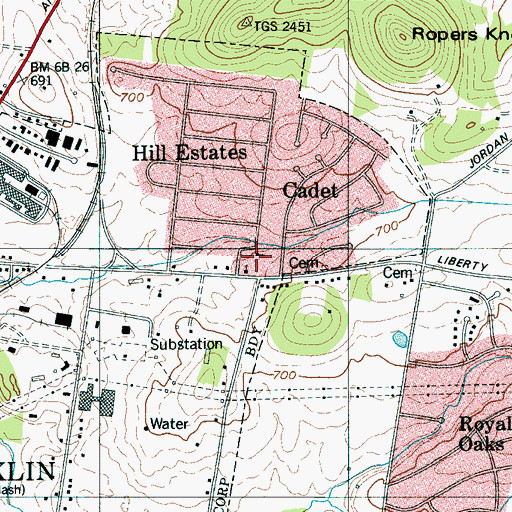Topographic Map of Chestnut Lane Church of Christ, TN