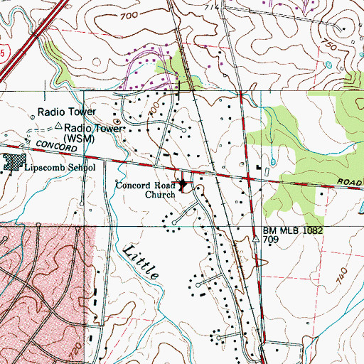 Topographic Map of Concord Road Church, TN