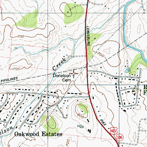 Topographic Map of Donelson Cemetery, TN