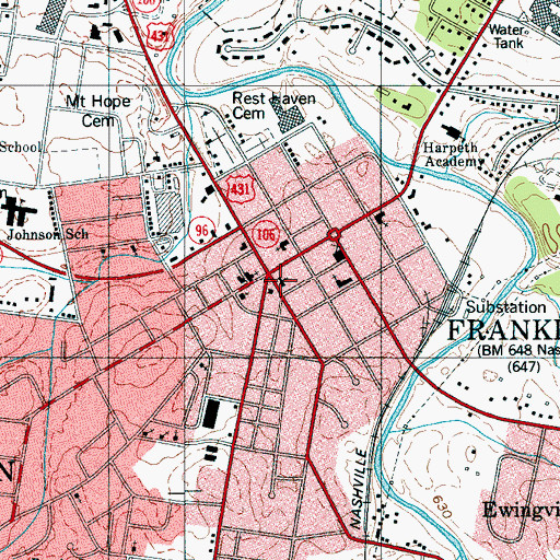 Topographic Map of First Presbyterian Church, TN