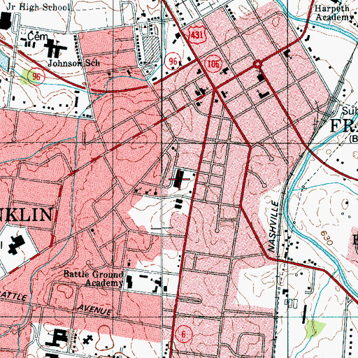 Topographic Map of Franklin Plaza Shopping Center, TN