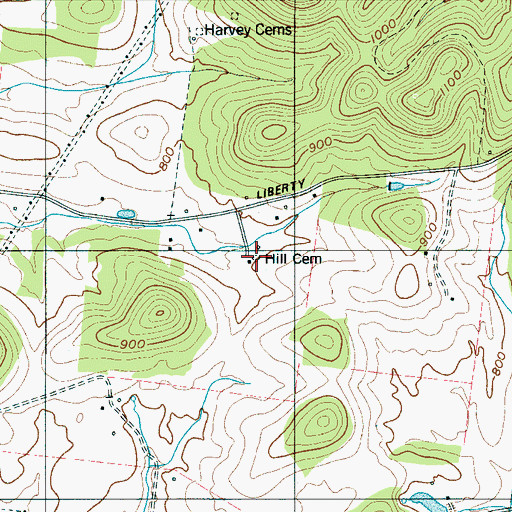 Topographic Map of Hill Cemetery, TN