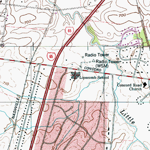 Topographic Map of Lipscomb School, TN