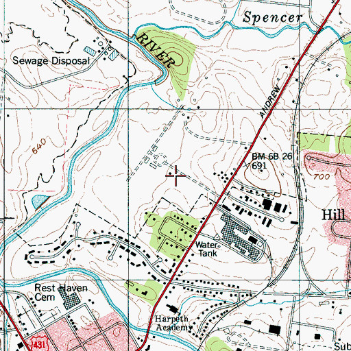 Topographic Map of Myes Manor Plantation (historical), TN