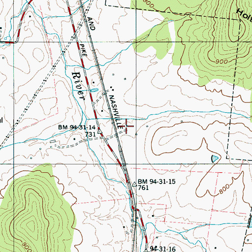 Topographic Map of Oak Hall, TN