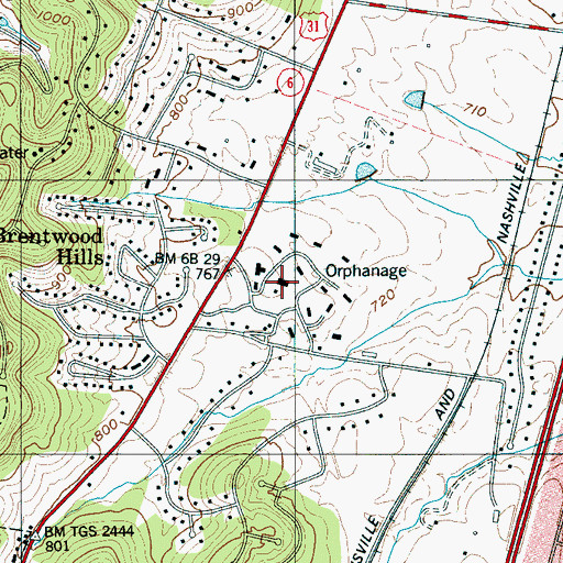 Topographic Map of Tennessee Baptist Orphans Home, TN