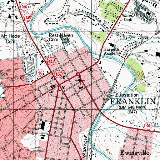 Topographic Map of Williamson County Courthouse, TN