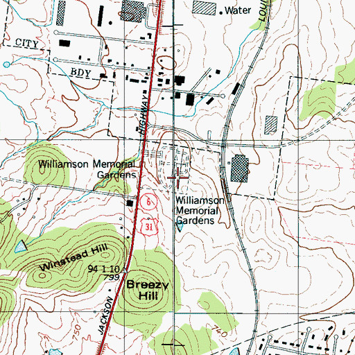 Topographic Map of Williamson Memorial Gardens, TN