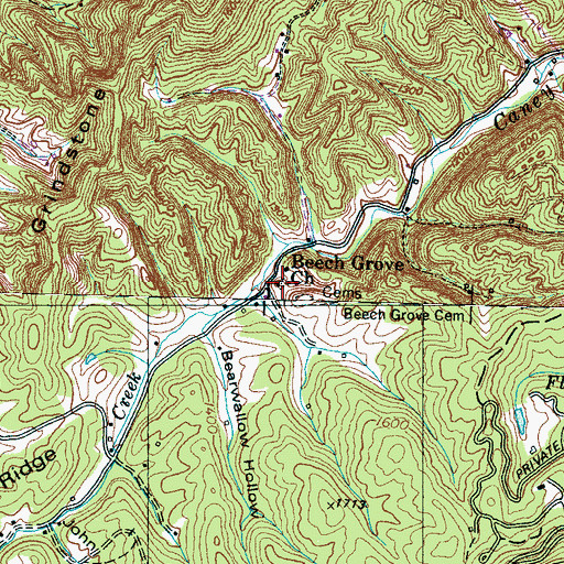 Topographic Map of Caney School (historical), TN