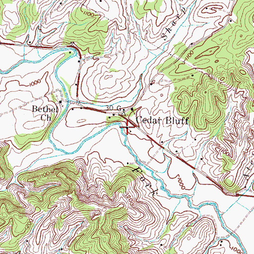 Topographic Map of Cedar Bluff School (historical), TN