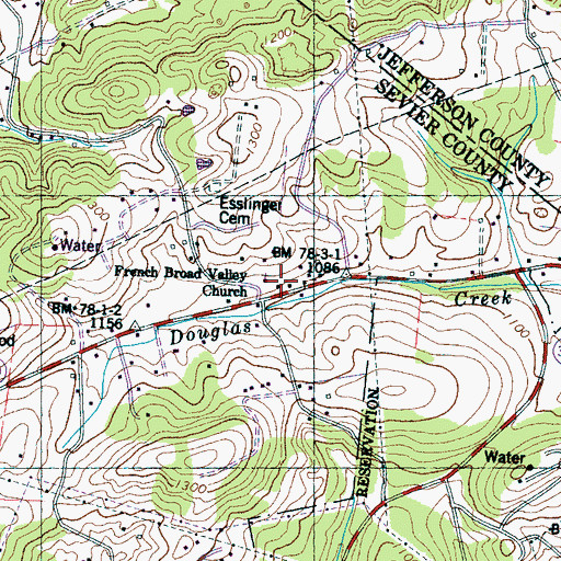 Topographic Map of Douglas School (historical), TN