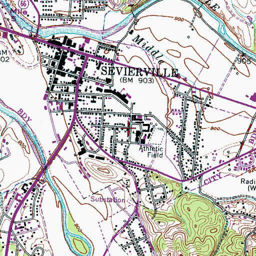 Topographic Map of Fellowship Baptist Church, TN