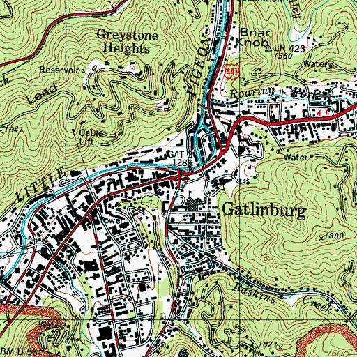 Topographic Map of First Baptist Church, TN
