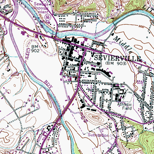 Topographic Map of First Baptist Church of Sevierville, TN