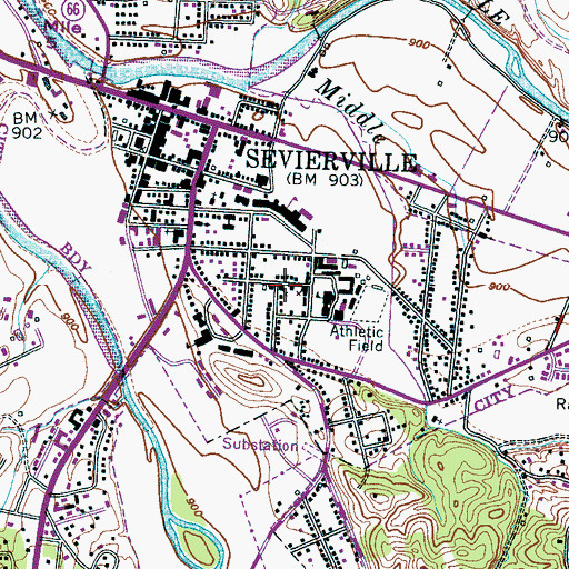 Topographic Map of First Presbyterian Church, TN