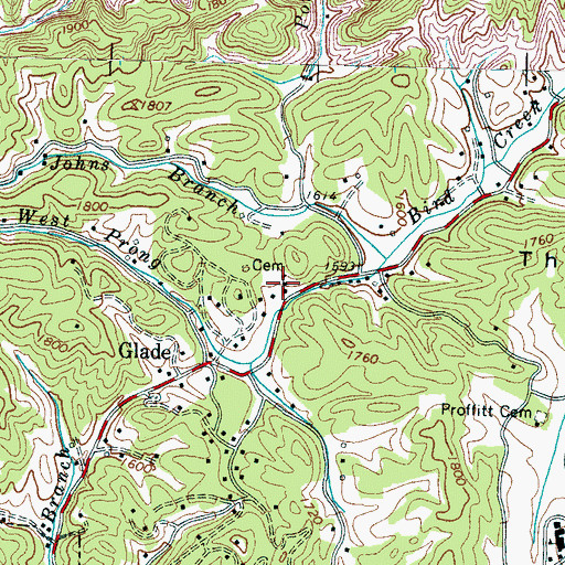 Topographic Map of Glades School (historical), TN