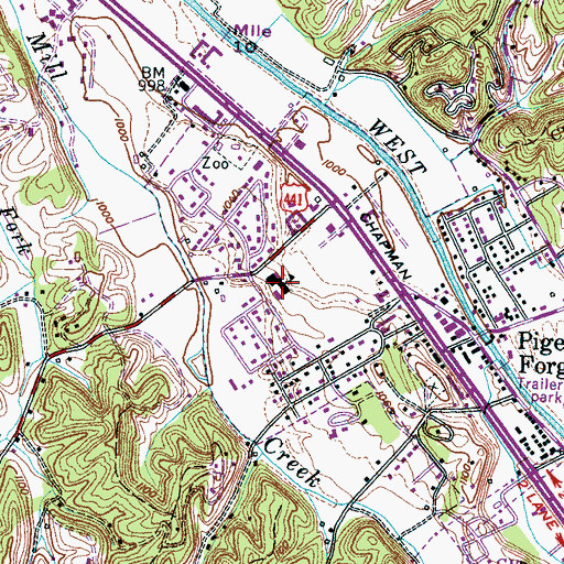 Topographic Map of Pigeon Forge Middle School, TN
