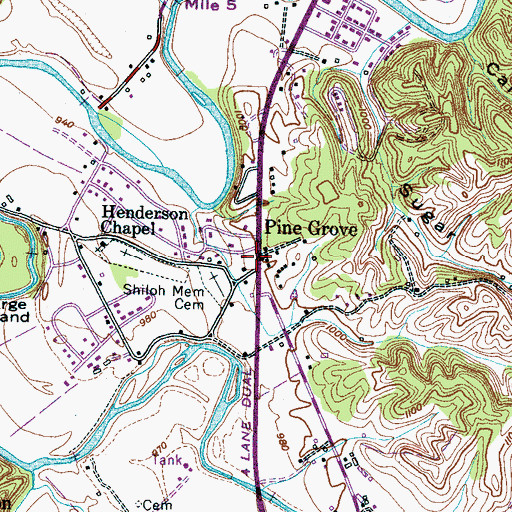 Topographic Map of Pine Grove School (historical), TN