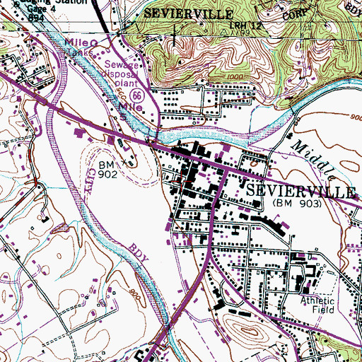 Topographic Map of Sevier County Courthouse, TN