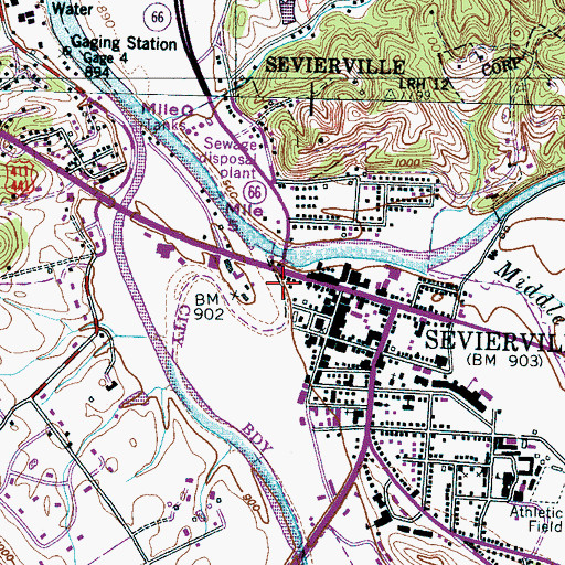 Topographic Map of Sevier Plaza Shopping Center, TN