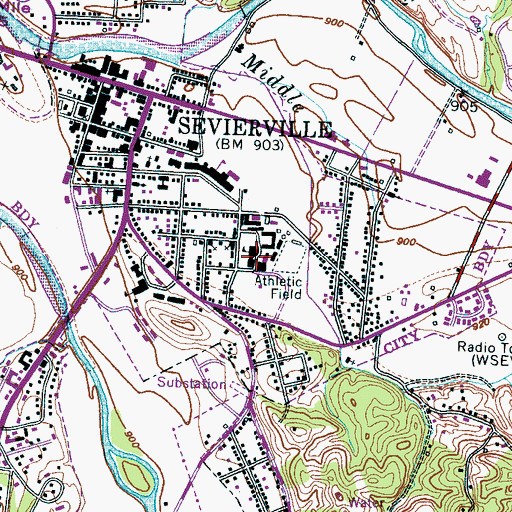 Topographic Map of Sevierville Middle School, TN