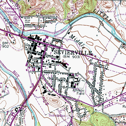 Topographic Map of Sevierville Primary School, TN