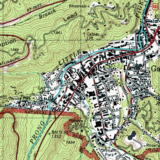 Topographic Map of Village Shopping Center, TN