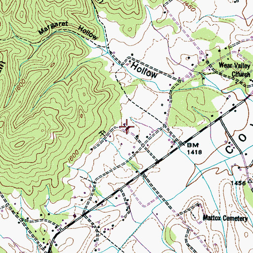 Topographic Map of Wearwood Elementary School, TN