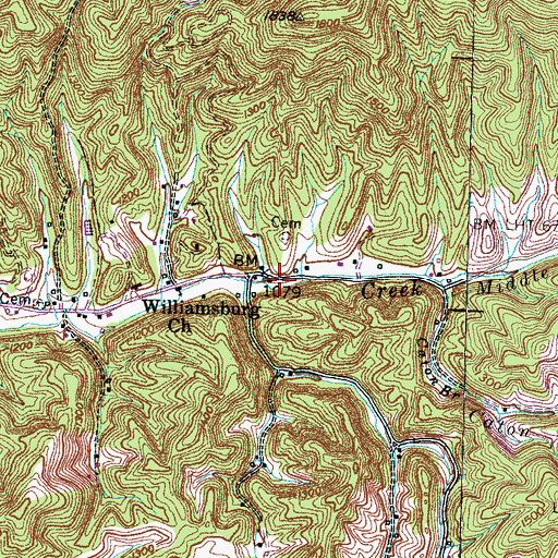 Topographic Map of Williamsburg School (historical), TN