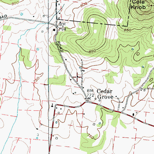 Topographic Map of Cedar Grove School (historical), TN