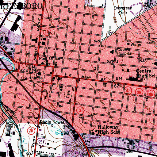 Topographic Map of Central Christian Church, TN