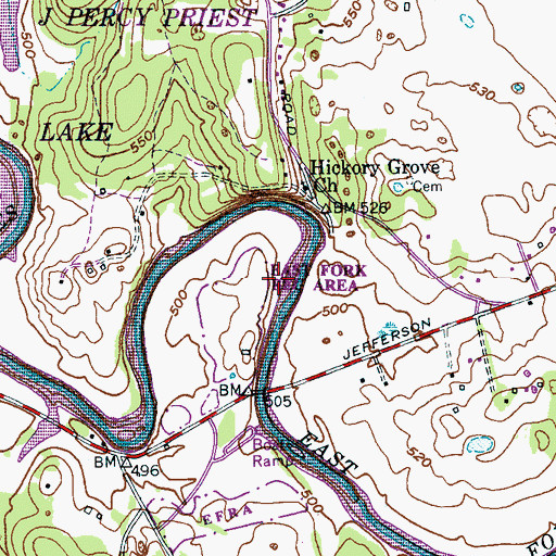 Topographic Map of East Fork Recreation Area, TN