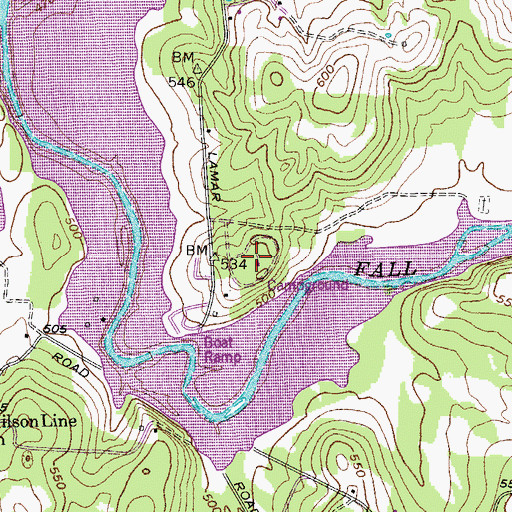 Topographic Map of Fall Creek Recreation Area, TN