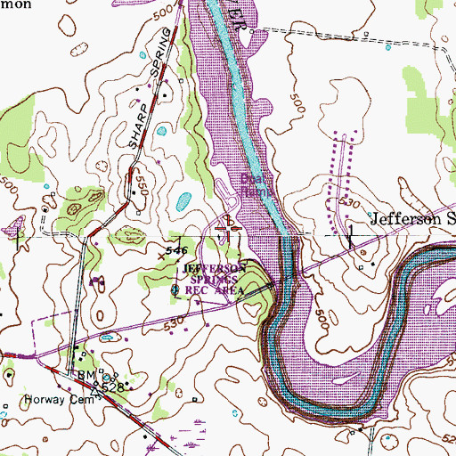 Topographic Map of Jefferson Springs Recreation Area, TN