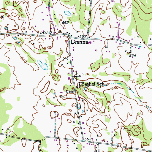 Topographic Map of Leanna Church of Christ, TN