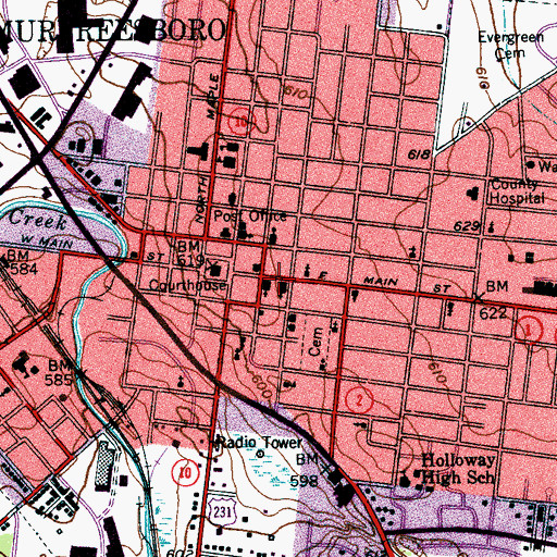 Topographic Map of Main Street Church of Christ, TN