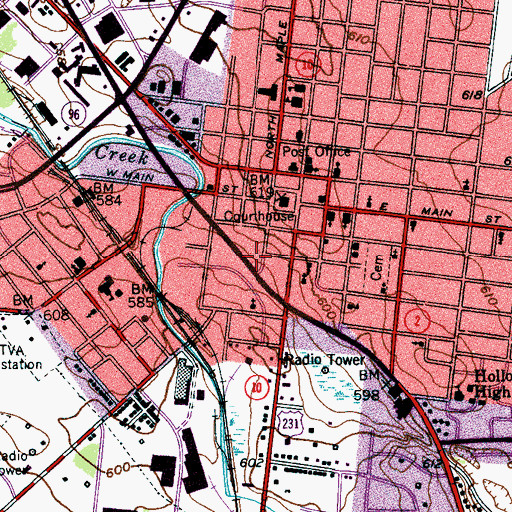 Topographic Map of Murfreesboro City Hall, TN
