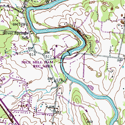 Topographic Map of Nice Mill Dam Recreation Area, TN