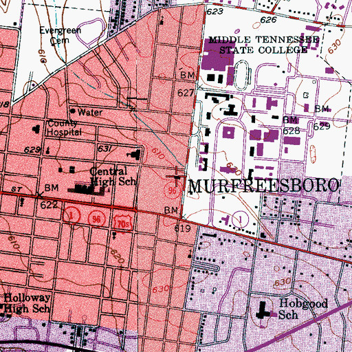 Topographic Map of North Boulevard Church of Christ, TN