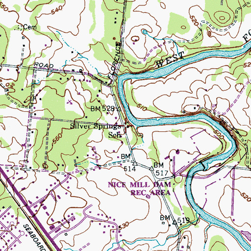 Topographic Map of Silver Springs Baptist Church, TN